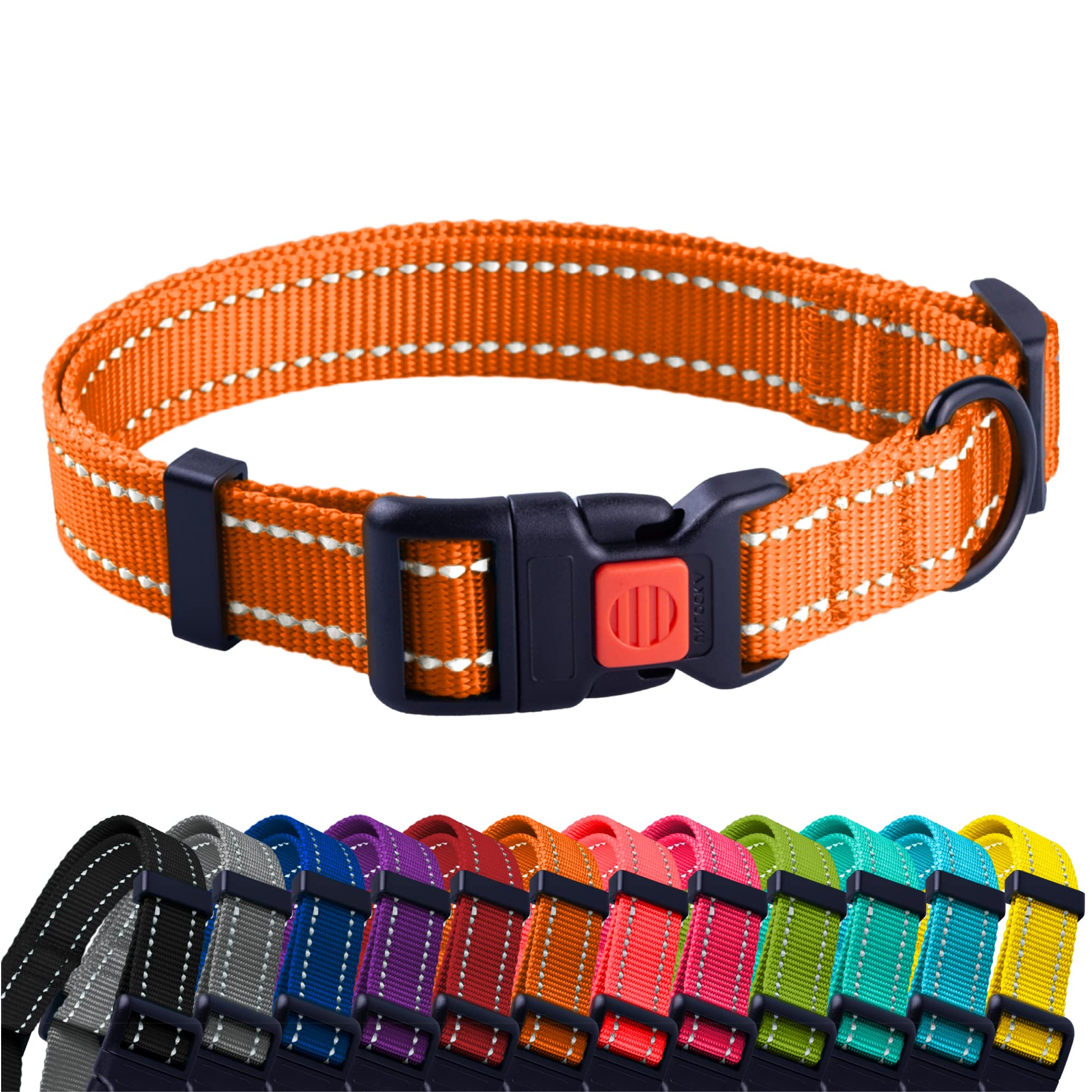 CollarDirect Reflective Dog Collar for a Small, Medium, Large Dog or Puppy with a Quick Release Buckle - Boy and Girl (Orange, 12''-16'') — image 1