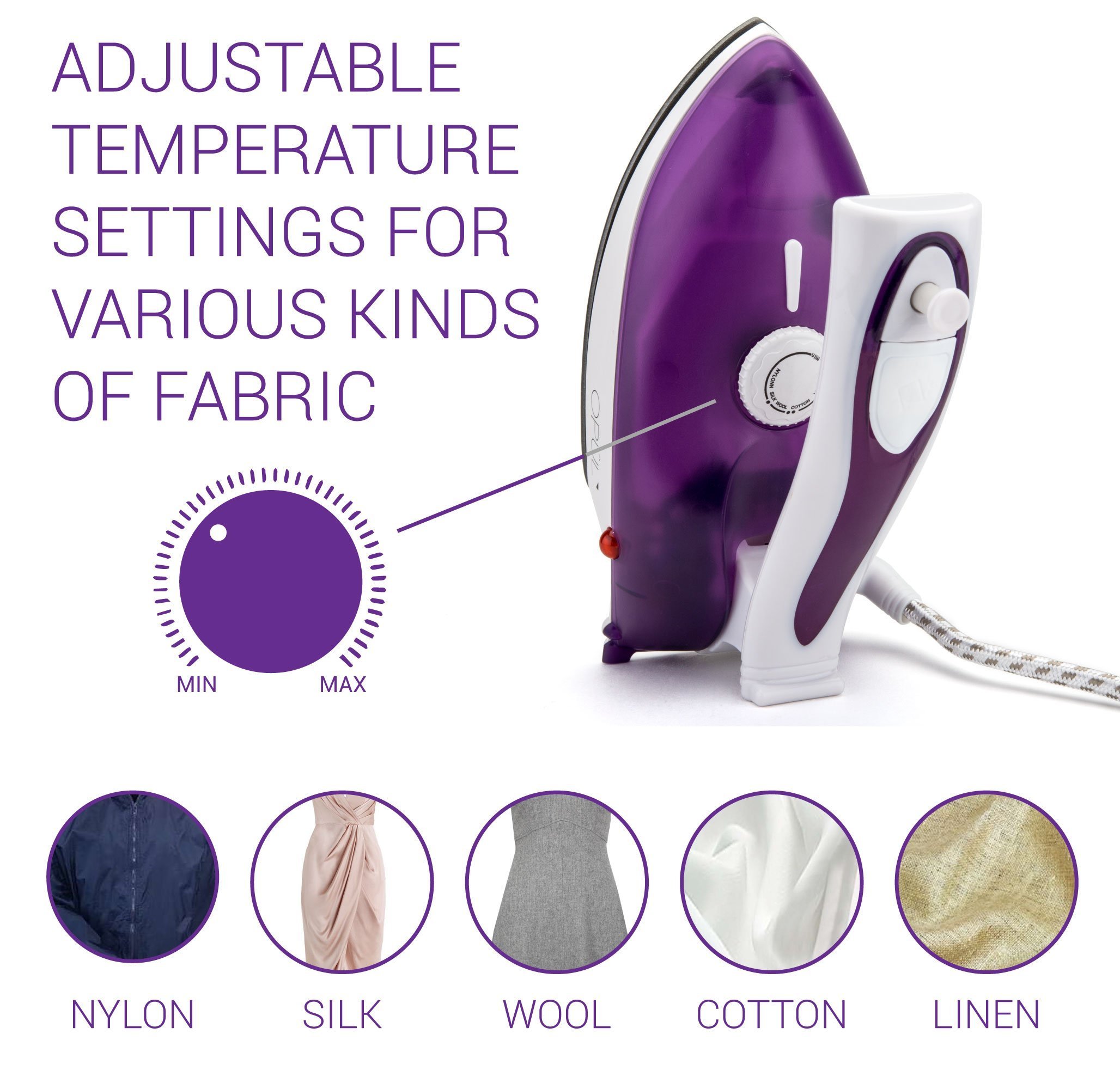 Mini Fer à Repasser de Voyage, Fer à Vapeur de Voyage, Mini fer, Portable, Ergonomique, Plaque non Collante, Sûr et Compact pour Voyage par Opul