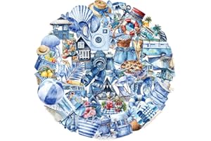 Beach Stickers,Summer Blue Graffiti Stickers,50Pack Transparent Vinyl Waterproof Decals for Adult for Phone Laptop Water Bott