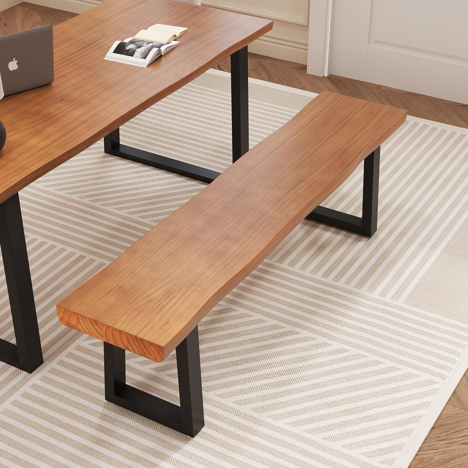 Photo 1 of Solid Wood Top Bench with Metal Legs Durable Long Bench for Home Office Living Room Dining Room Versatile Multi Size Options Perfect Chair Stool Dining Chair (Light brown bench, 78.74in)