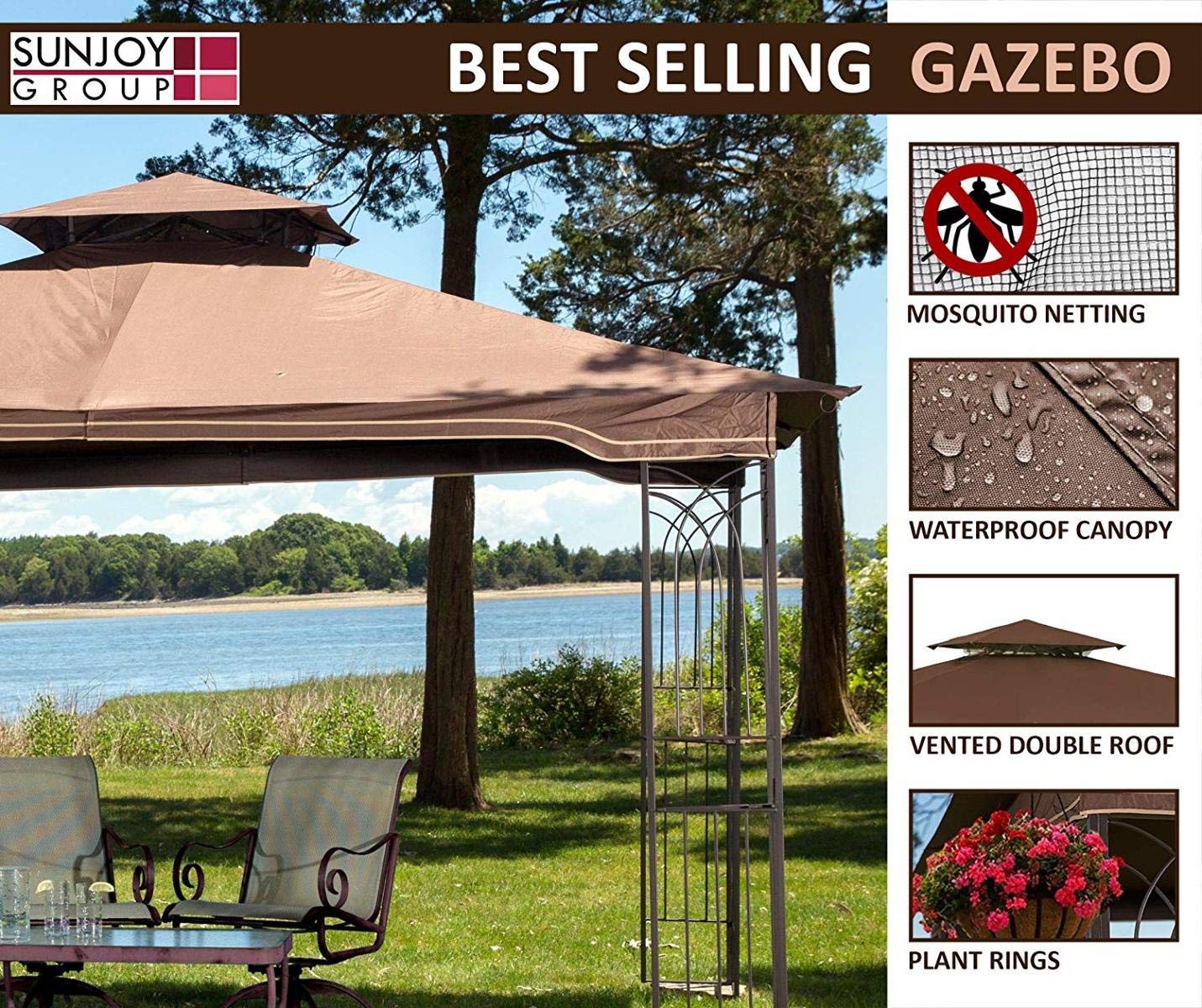 Sunjoy LGZ798PSTE Regency II Gazebo with Mosquito Netting Buy