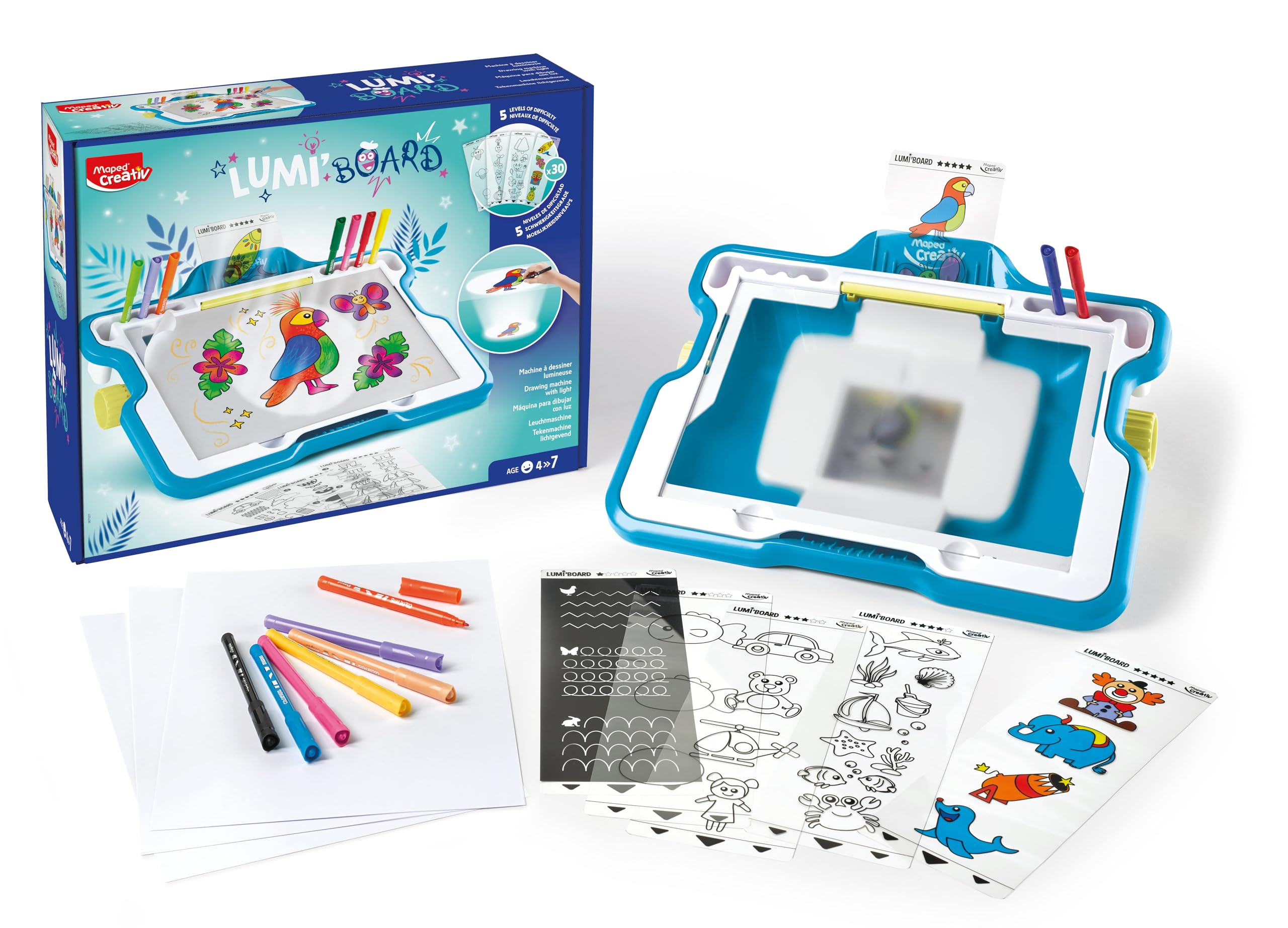 Maped Creativ Lumi Board - Light Machine to Learn to Draw - 63 Piece Set Creative Toy – Illuminating Artist Board for Children 4+