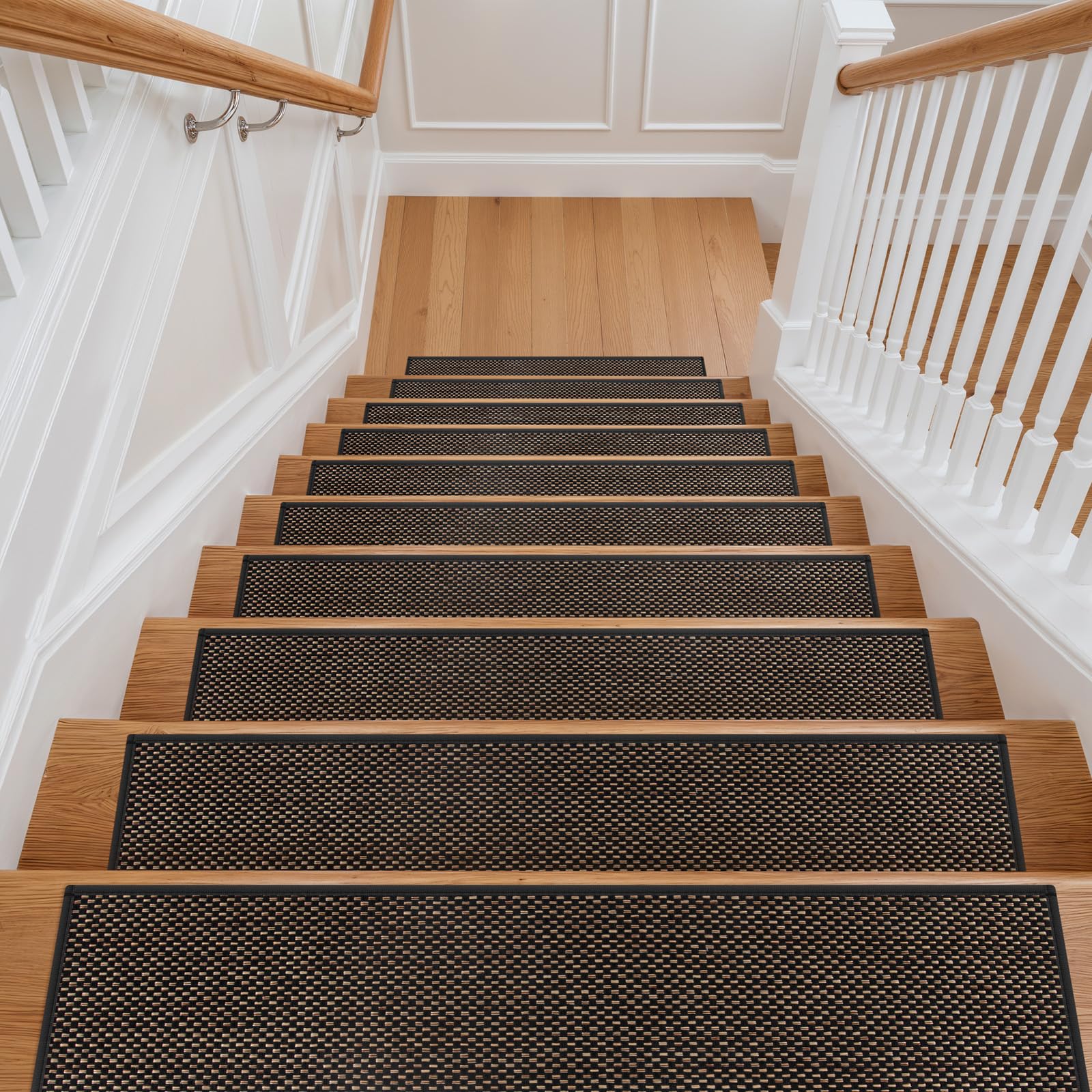 Photo 1 of Tiveney Stair Treads Non Slip for Wooden Steps, 15PCS 8"x30" Machine Washable Stair Runner, Self-Adhesive Anti-Slip Backing Carpet for Stairs, Indoor Staircase Step Treads for Kids Elders Dogs, Black