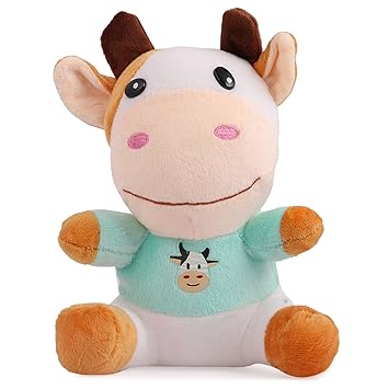 Skylofts Cute 20cm Cow Soft Toy Plush Toys with T Shirt - White & Blue