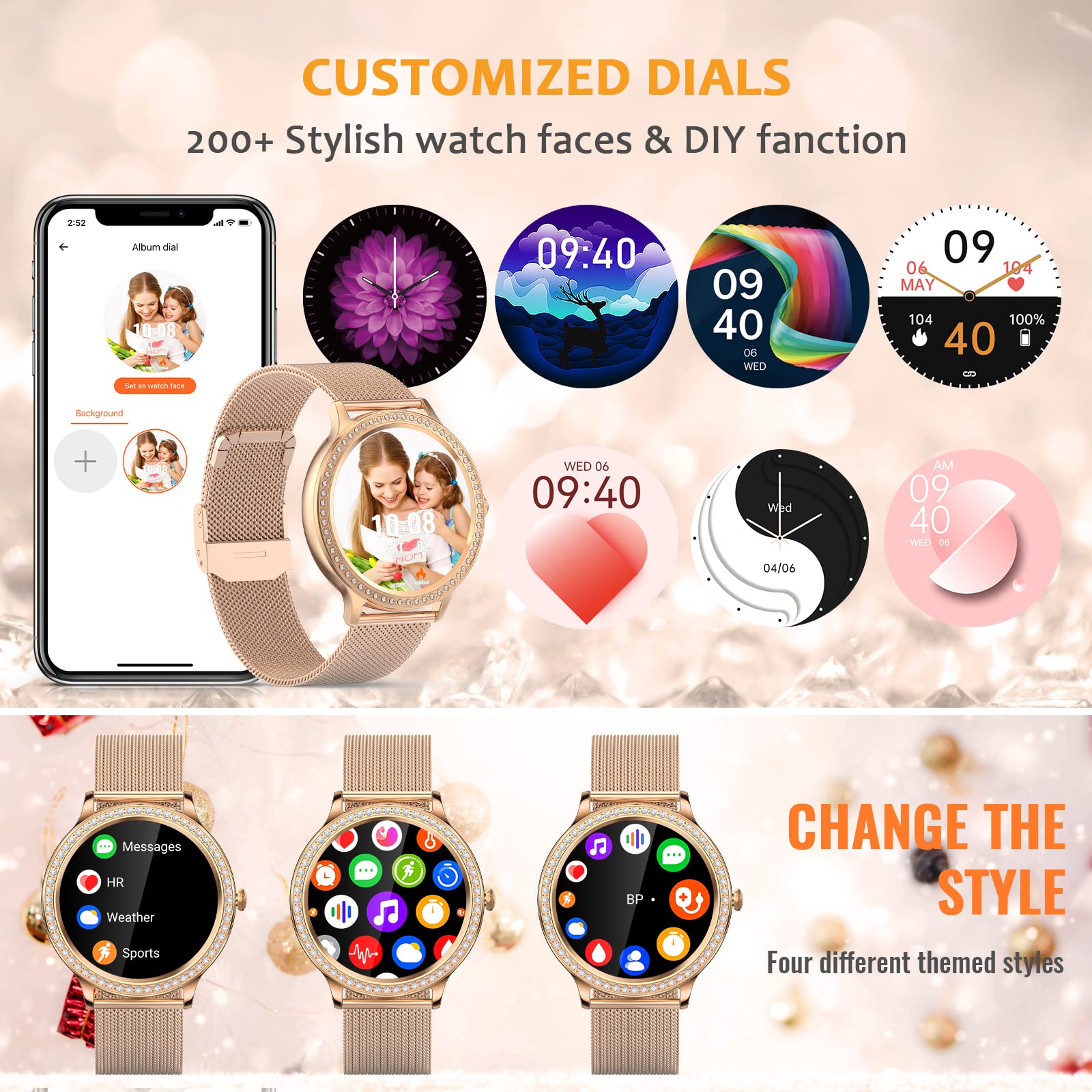 Women's Smartwatch with Phone Function, Smart Watch with Diamond Bracelet, Voice Assistant Fitness Tracker with SpO2 Activity Tracker, Pedometer Watch, Women's Sports Watch for Android iOS