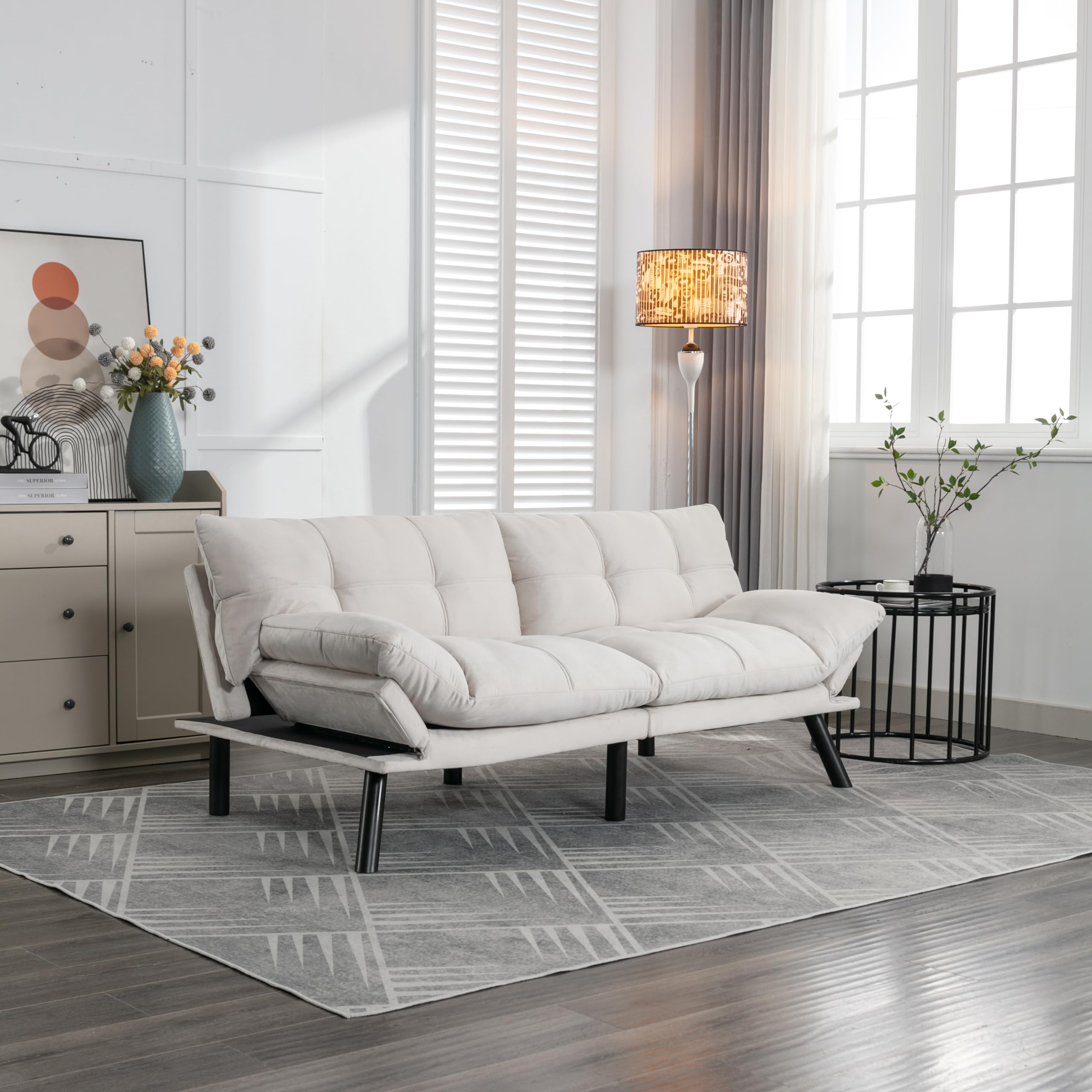 Photo 1 of Ball & Cast 71" Futon Sofa Bed, Mordern Upholstered 2 Seater Couch with Adjustable Backrest,Folding Loveseat with Metal Legs for Living Room,Office,Cream