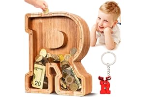 SummiDate Wooden Letter Piggy Bank| Piggy Bank for Boys Girls Toddler| Alphabet R Money Bank| Coin Bank Birthday Gift for Kids|Birthday Gift for Kids (R)