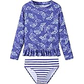 LIBREDGE Girls Long Sleeve Rash Guard 2-Piece Swimsuit Set Bathing Suits UPF 50+ Sun Protection 3-8 Years