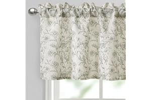 JIUZHEN Thick Textured Linen Floral Valance Curtains Decor Farmhouse Cottage Small Window Kitchen Curtain Light Filtering Rod