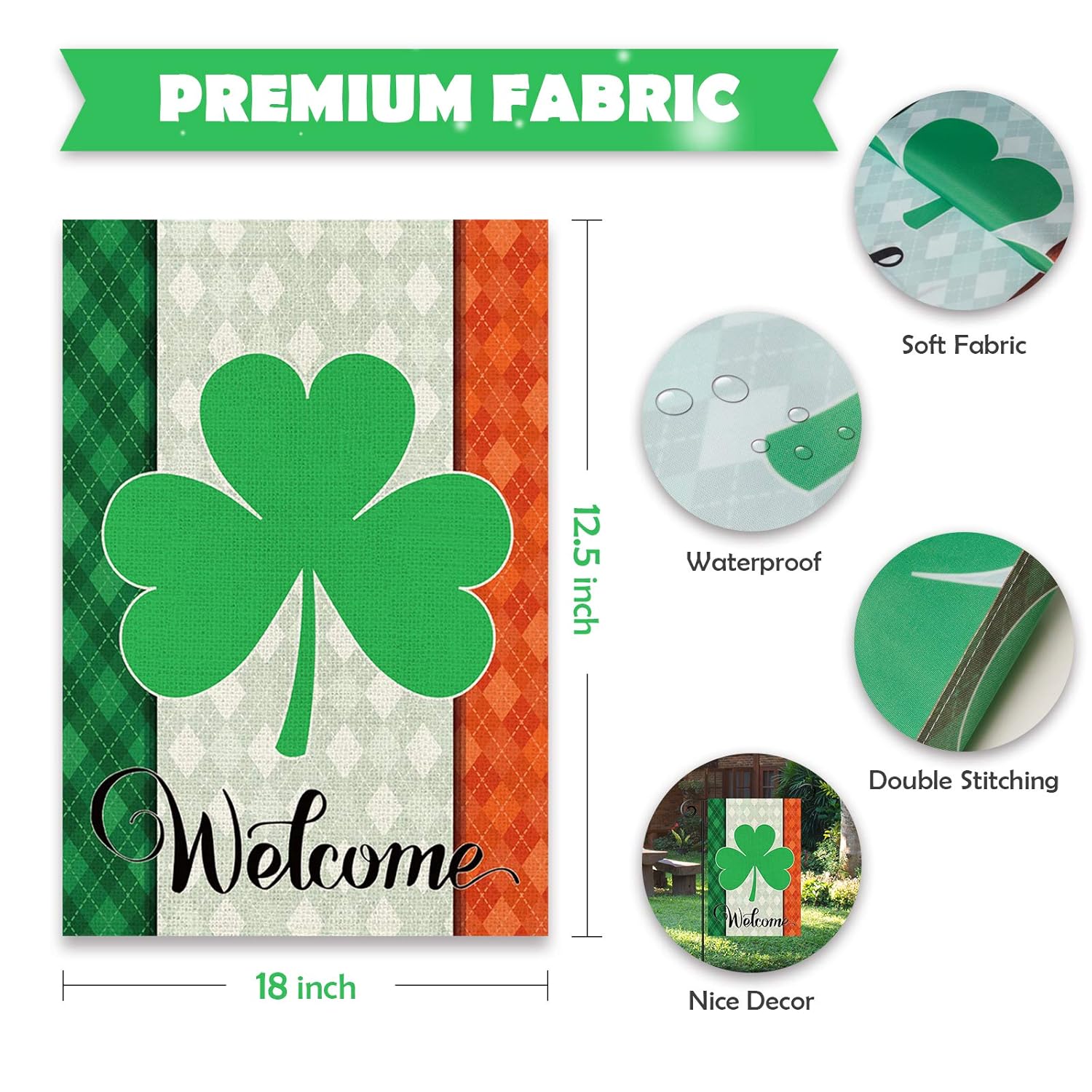 Seasonal Home Farmhouse Sign Yard Holiday Outdoor For Banner Day Patricks Saint Sided Double Flag Welcome Shamrock Clover Spring Plaid Buffalo Flag Garden Day Patricks St Decor Inch 12 5x18 Flags Outdoor Decor More