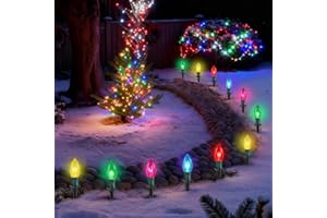 KONICTOM C9 Multicolor Christmas Pathway Lights,38FT 25 Pcs Multicolored Extendable Waterproof Christmas Walkway Lights with Multicolor Bulbs and Stakes for Outdoor Lawn Garden Sidewalk Xmas Decorations