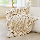 blunique Ultra Soft Faux Rabbit Fur Throw Blanket, Cozy Fuzzy Blanket for Couch Bed, Plush Warm Decor Gifts, Luxury Thick Fluffy Blanket for Women & Men,50x60 inches, Tie-Dyed in Khaki