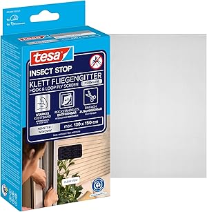 tesa Insect Stop Klett Fliegengitter Premium für Fenster, Insektenschutz mit starkem Klettband, rückstandsfrei entfernbar, zuschneidbar, ohne Bohren - 130 cm x 150 cm - Anthrazit (Durchsichtig)