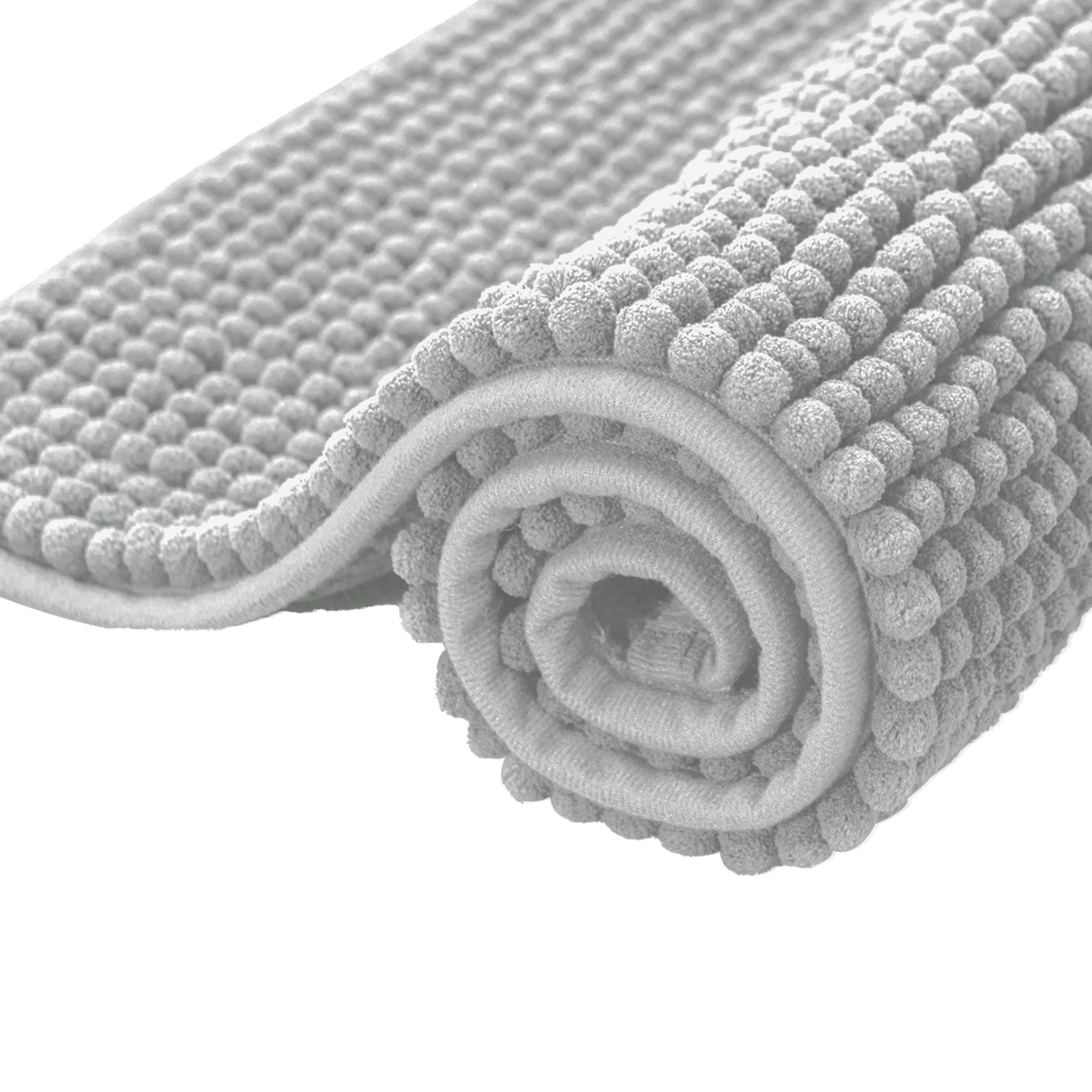subrtex Chenille Bath Mats for Bathroom Extra Soft and Water Absorbent Non Slip Bath Rug Perfect Plush Carpet Mats for Tub, Shower (50×80cm, Light Grey)