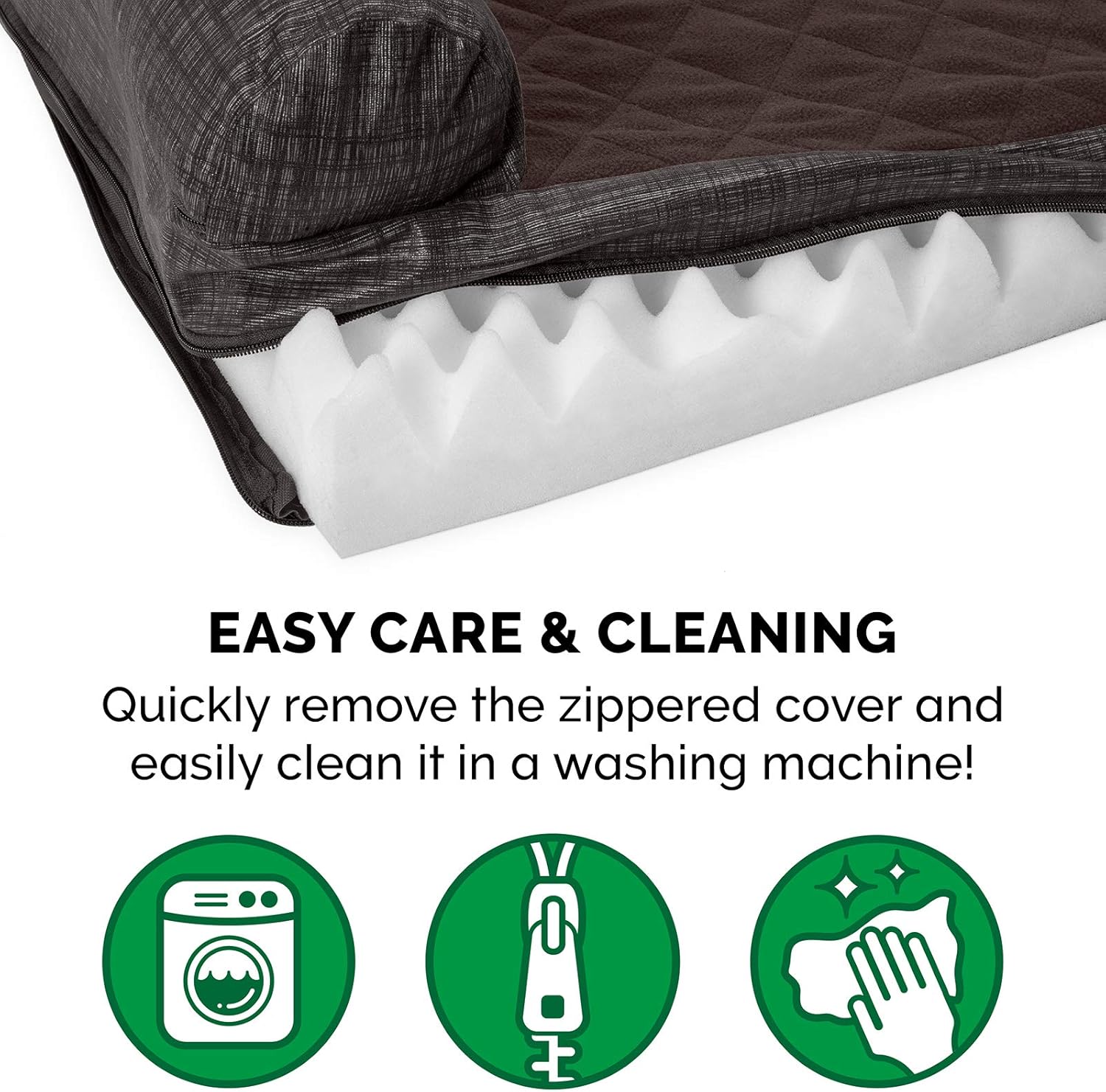 Furhaven Pet Dog Bed - Deluxe Orthopedic Quilted Fleece and Print Suede Chaise Lounge Living Room Couch Pet Bed with Removable Cover for Dogs and Cats, Espresso, Jumbo : Pet Supplies