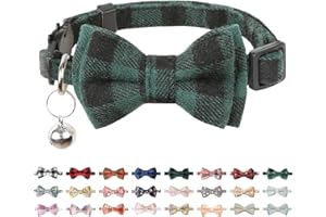BANMODER Cat Collar Breakaway with Bells,Cute Cat Bow Tie,1 Pack Safety Kitten Plaid & Flower Collar for Girl Boy Male Cats(Green)