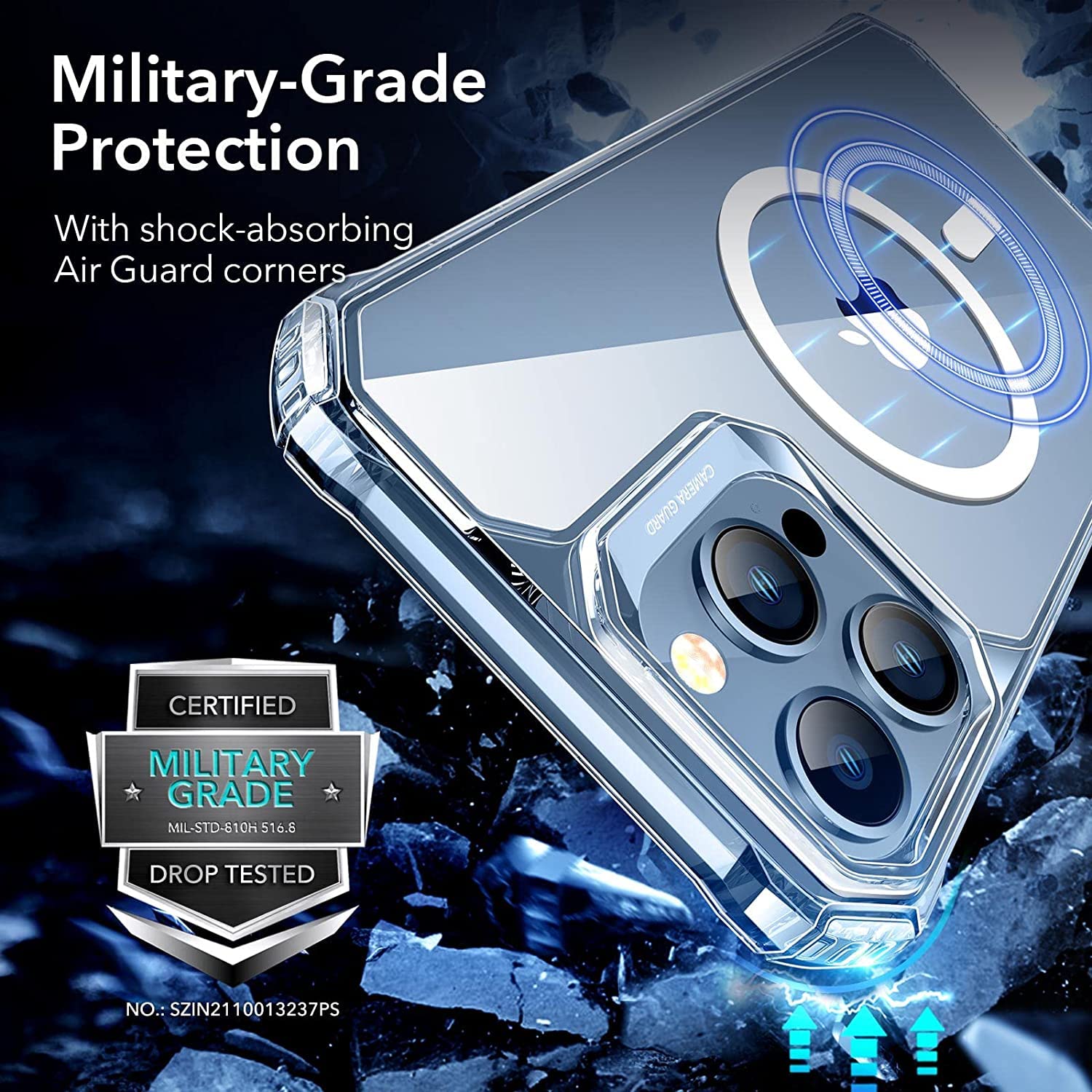 ESR Air Armor Magnetic Case with HaloLock for iPhone 13 Pro | Compatible with MagSafe | Military-Grade Protection | Yellowing-Resistant Hard Back | Shock-Absorbing Corners | Clear