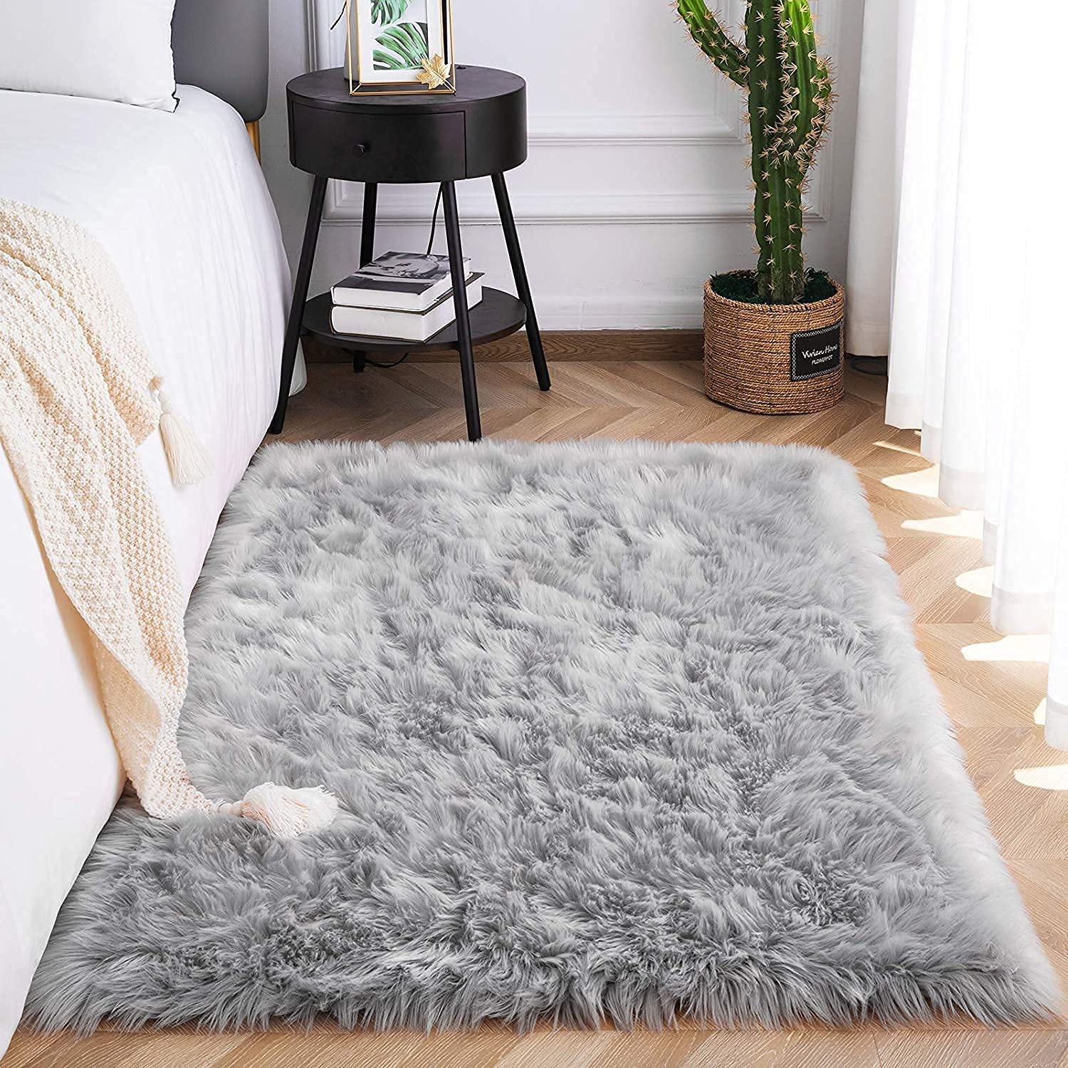 SXYHKJ Faux Sheepskin Rugs, Soft Fluffy Faux Chair Cover Hairy Washable Carpet Non Slip Mats for Chair Bed Sofa Floor with Extra Long Wool (gray, 80x180CM)