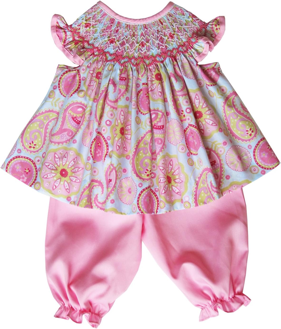Carouselwear Baby Girls Pink Birthday Smocked Bishop Summer Dress and Pants
