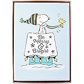 Graphique Be Merry and Bright Snoopy Holiday Cards - Pack of 15 Cards with Envelopes - Christmas Greetings - Peanuts - Gold Foil Accents - Blank Inside - Boxed Set - 4.75" x 6.625"