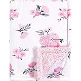 Hudson Baby Unisex Baby Plush Blanket with Sherpa Back, Pink Floral, One Size