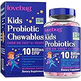 LOVEBUG Probiotics for Kids – Probiotic Chewables with Prebiotic Fiber for Age 4+,Daily Children's Gut Health & Digestive Support Supplement, Sugar-Free Berry Flavor, 60 Count