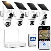 Camcamp Solar Security Cameras Wireless Outdoor, Dual Lens 4-Camera System | 10CH NVR with 500GB Local Storage, 2K Color Night Vision, 2-Way Audio, 2.4/5GHz WiFi, No Monthly Fee for Home Security