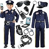 Police Officer Costume for Kids, Cop Costume Outfit Set with Toy Accessories, Halloween Costumes for Boys