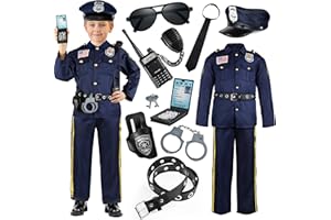 JOYCOVER Police Officer Costume for Kids, Cop Costume Outfit Set with Toy Accessories, Halloween Costumes for Boys