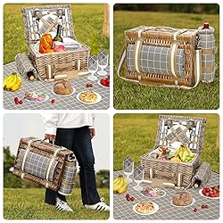 19Pcs Picnic Basket for 2 with Blanket - Wicker