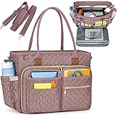 RAINSMORE Teacher Tote Bag 15.6 inch Laptop Bag for Women Work Bags Laptop Tote Nurse Bag Professional Computer Messenger with Insulated Pocket, Laptop Briefcase for Office, College, Dusty Pink