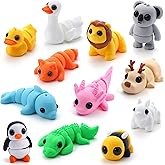 JOYIN 12 Pcs 3D Printed Animals Set, Mini Animals 3D Printed Toys - Cute Articulated Flexible Figurines Fidget Toys for Valentine Party Favors Birthday Gifts Desk Pets Office Home Decor