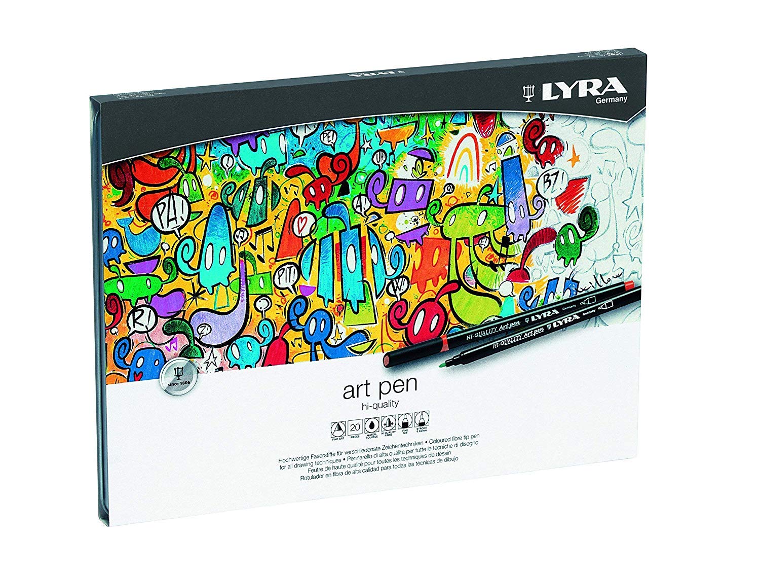 LYRA Art Pen, Fine Art Marker Set, 20 Assorted Colours, Fibre Tip Pen, For Professionals & Students