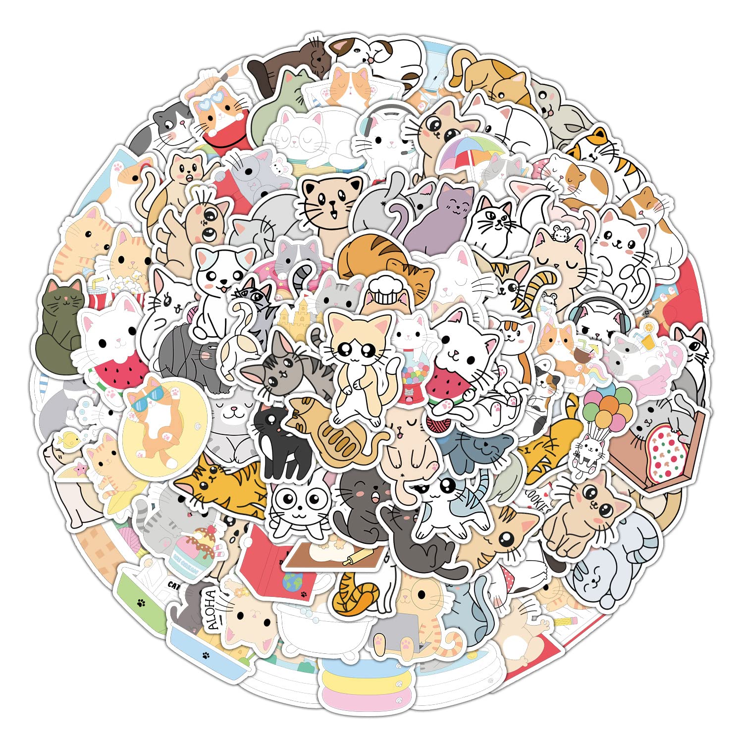 50PCS Cute Cat Stickers, Fun Cat Stickers for Adults Teens, Graffiti Colorful Waterproof Vinyl Aesthetic Decals for Laptop Skateboard Bike Guitar Laggage Bicycle