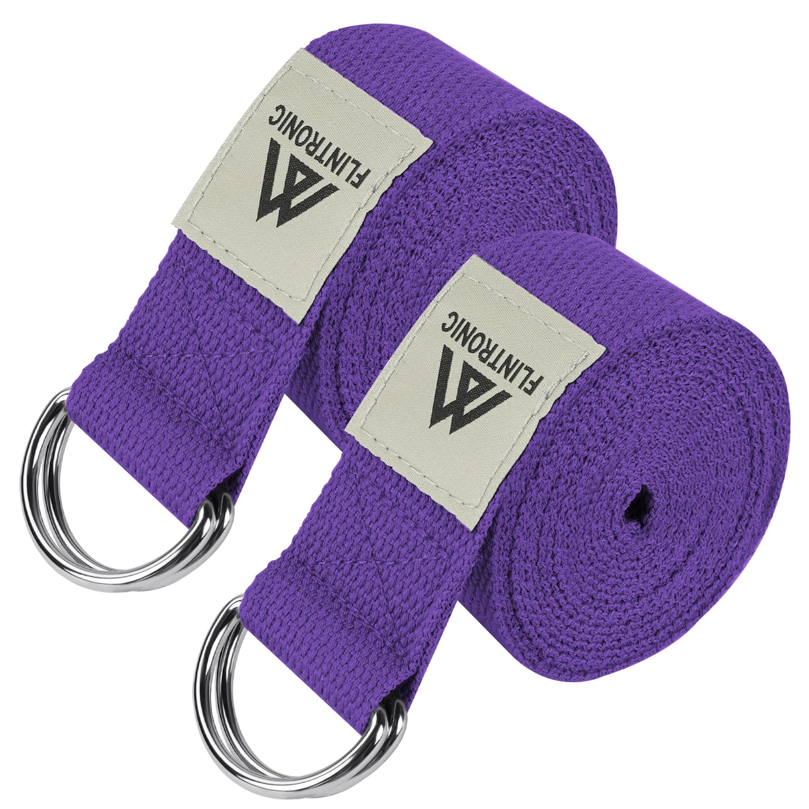 Flintronic 2 Pcs Yoga Belt Pilates, 1.85M D-Ring Buckle Yoga Strap, Extra Long Adjustable Yoga Strap Belt, Sports and Fitness Stretch Strap for Yoga, Pilates, Dance (Purple)