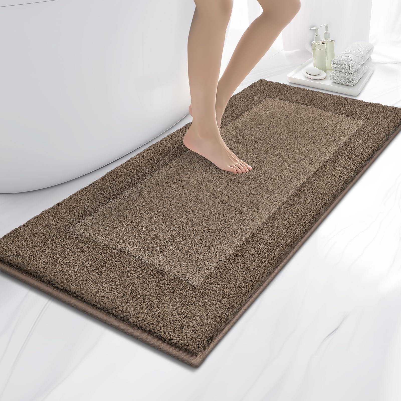 Photo 1 of anllugs Bathroom Rugs 24" x 60", Non-Slip Extra Soft Absorbent Bath Rugs, Machine Washable Quick Dry Bath Mats for Bathroom Floor, Shower, Bathtub and Sink, Grayish Brown & Coffee