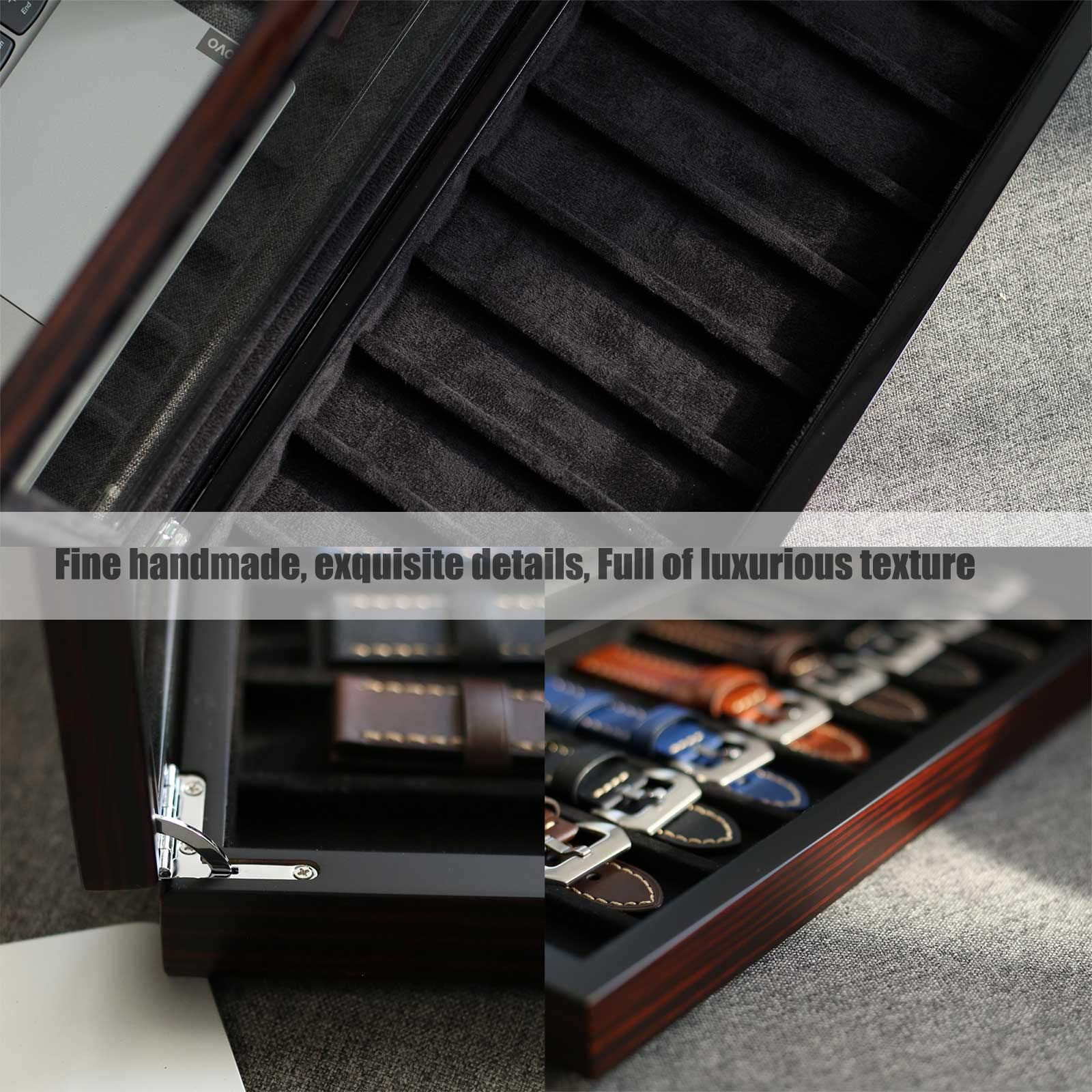 Besforu Watch Band Organizer - Holder Case for Men or Women, Wooden Storage Box Compatible with Apple Watch Bands and Accessories (Ebony Veneer, 8 Slot)