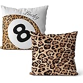 FISWAFY Trendy Leopard Print Lucky 8 Ball Pillow Covers 18x18 Set of 2, Cheetah Print Room Decor, Funky Cheetah Billiards Decorative Throw Pillow Covers for Girly Bedroom Dorm Apartment, Double-Sided