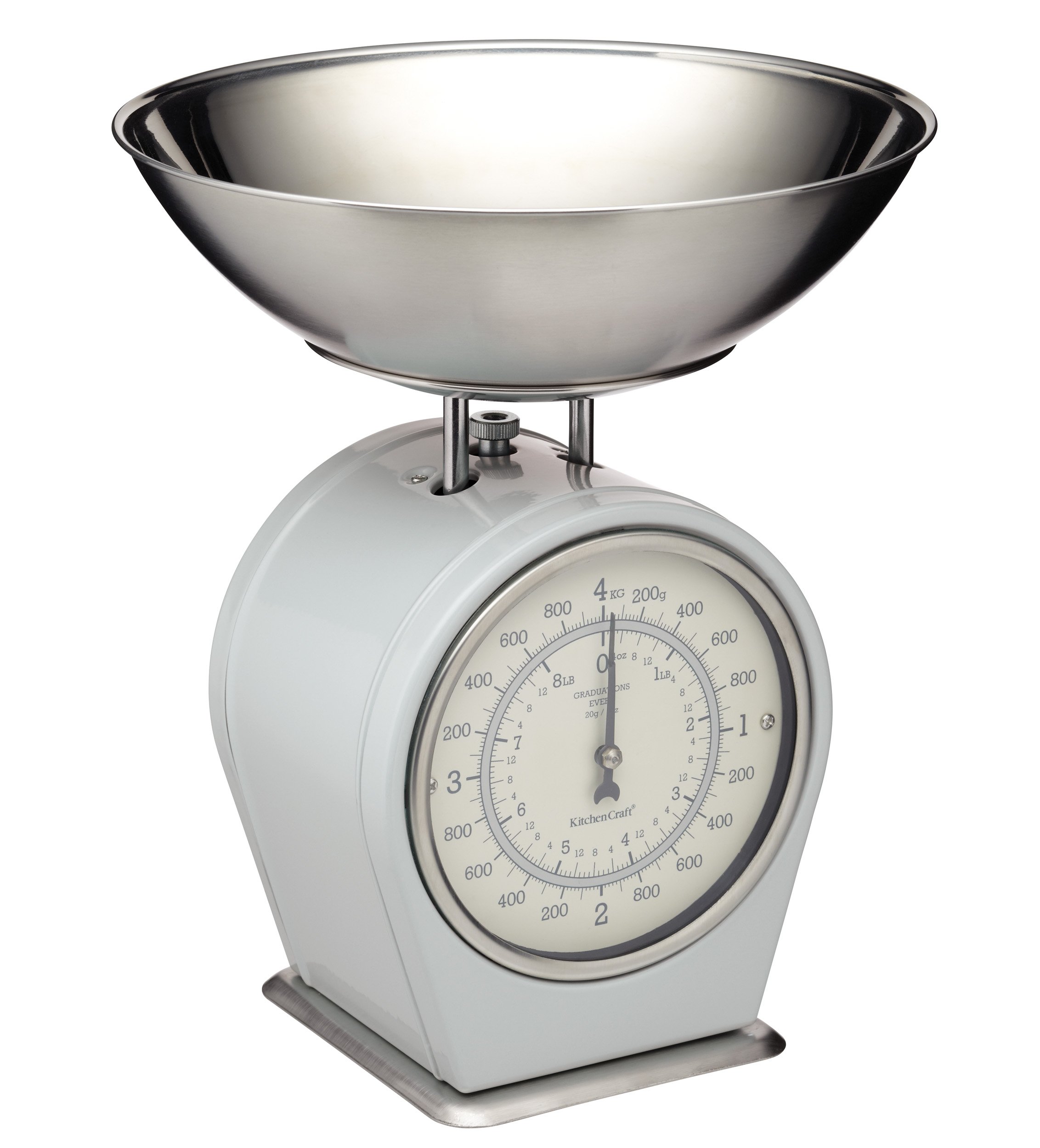 KitchenCraft Living Nostalgia Mechanical Kitchen Scales, Vintage Inspired Traditional Weigh Scales, Accessories for Baking and Cooking, 4 kg (8 lbs) - French Grey