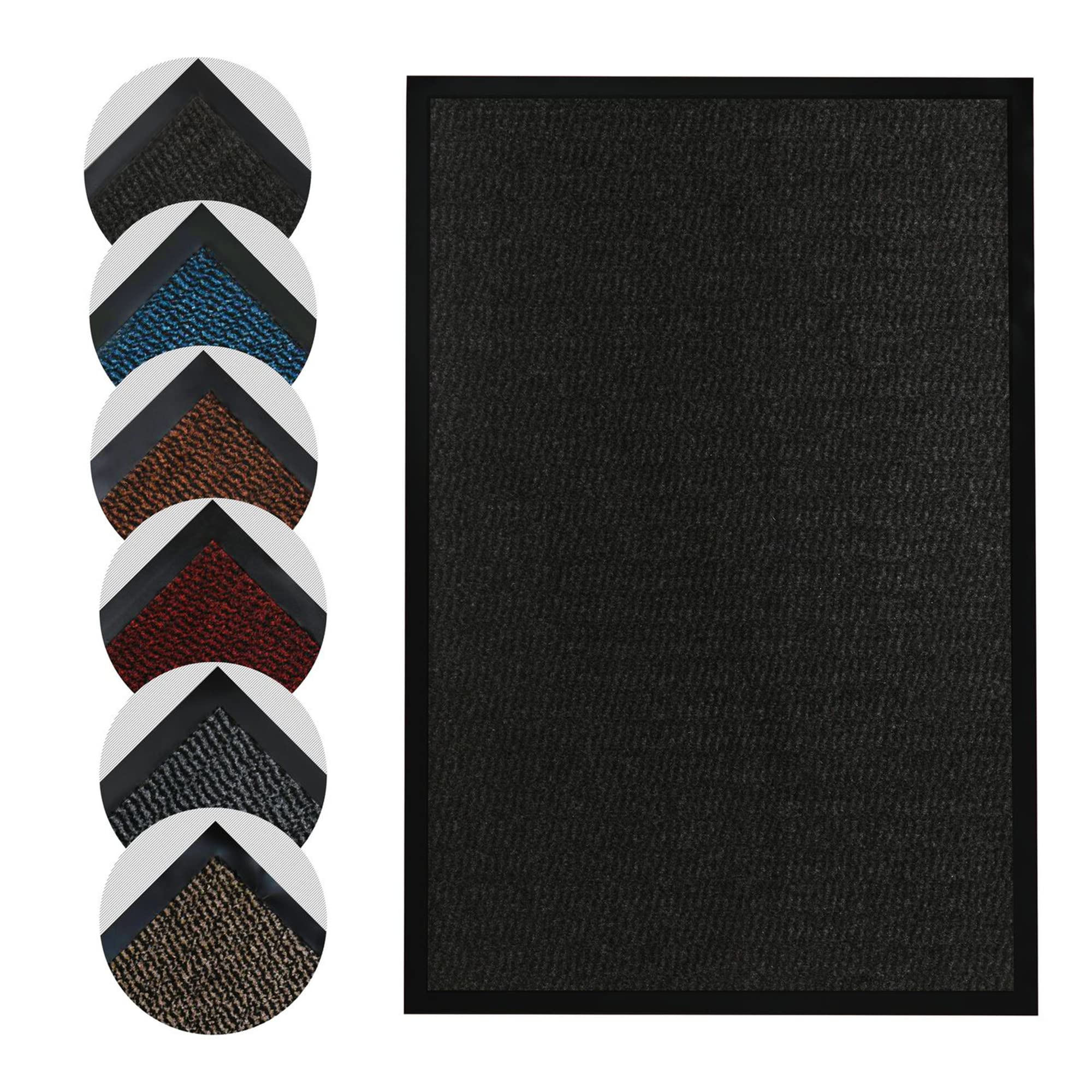 Homatz Indoor Door Mat - Heavy Duty Rubber, Floor and Kitchen Mats - Non Slip, Washable and Dirt Trapper Doormats Super Absorbent Multicolor Barrier Matts (Black, 40x60cm)