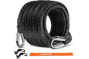 Aomifunny Synthetic Winch Rope Extension, 3/8Inch x 50Ft 26500 Lbs Winch Extension Cable Replacement Tow Ropes Line for Off Road Vehicle ATV UTV Truck SUV Jeep (Black)
