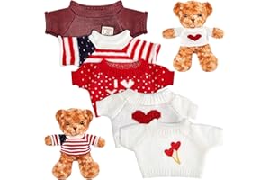 Junkin 5 Pcs Bear Doll Clothes Stuffed Animal Clothing Accessories Cotton Plush Toy Clothes Bear Sweater Outfit Fit Most 14–18 Inch Bears Animal Plush Dolls Gifts (White,Red,Heart)