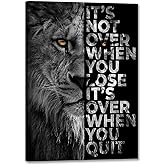 Lion Head Prints Canvas Inspirational Wall Art Black and White Animals Poster Motivational Quote Picture for Office Decor Framed Ready to Hang12x16inches