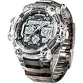 PINIDOUS Mens Watch for Men Digital Sports Watch,7 Color LED Light Large Analog Digital Display Waterproof Watch with 3 Alarms/Countdown/Stopwatch/Dual Time Multi-Function Military Wrist Watches