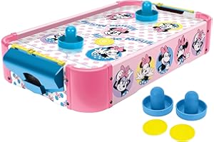 World Tech Toys Minnie Mouse Air Hockey Table for Kids - Wooden Tabletop Game with Puck, Pushers & Air Flow System - Disney Licensed - Kids 4+