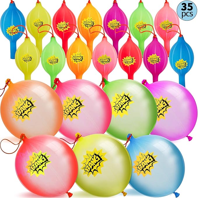 Gejoy 35 Pieces Punch Balloons Assorted Neon Punch Balloon 16 Inch Bang