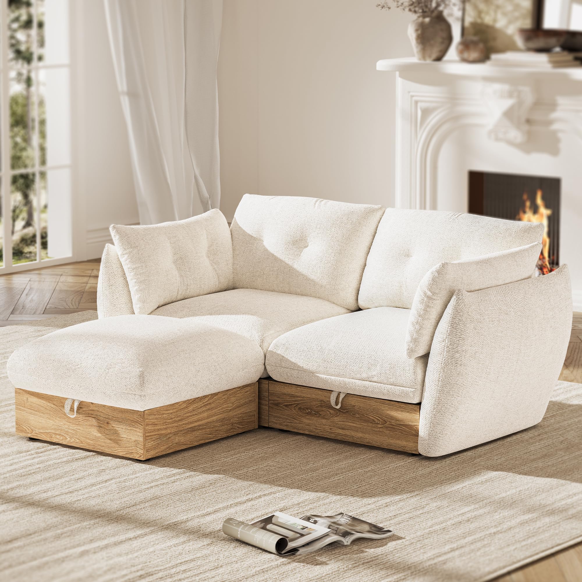 Photo 1 of ***BOX#2****AMBERHAUS 70" L Shaped Sofa Modular Sectional Cloud Couch with Storage, Cotton and Linen Fabrics Modern Oversized Deep Seat Sofa with Armrest Pillow, Easy Assembly for Living Room, Apartment, Ivory