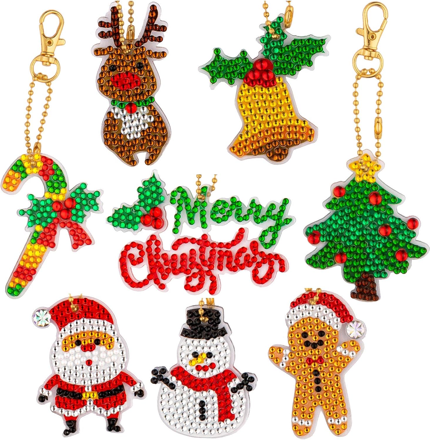 Amazon Com Whaline Christmas Diamond Painting Keychain Kit 8pcs Diy Diamond Painting Pendant Santa Xmas Tree Reindeer 5d Full Drill Rhinestone Mosaic Making Decorative Kits For Kids Women Girl Art Crafts Decor