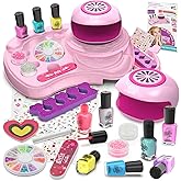 Amagoing Nail Polish Set for Girls Ages 7-12, Kids Nail Art Studio Kit, Non Toxic Quick Dry Nail Polish, Nail Dryer, Storage Desk, Glitter, Cool Girls Stuff, Birthday Gifts Ideas 8 9 10 11 Years Old