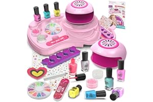 Amagoing Nail Polish Set for Girls Ages 7-12, Kids Nail Art Studio Kit, Non Toxic Quick Dry Nail Polish, Nail Dryer, Storage Desk, Glitter, Cool Girls Stuff, Birthday Gifts Ideas 8 9 10 11 Years Old